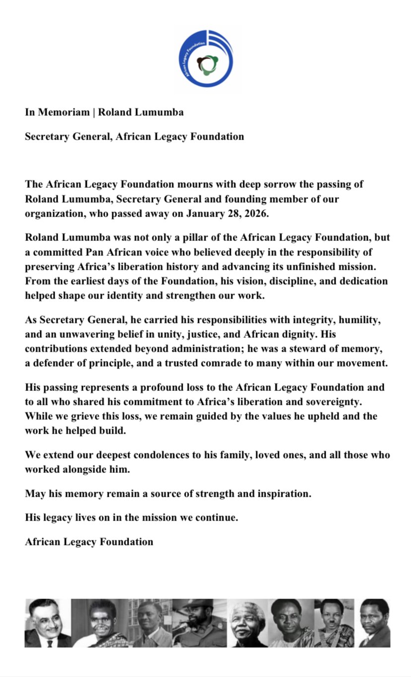 African Legacy Foundation Mourns the Passing of Secretary General Roland Lumumba